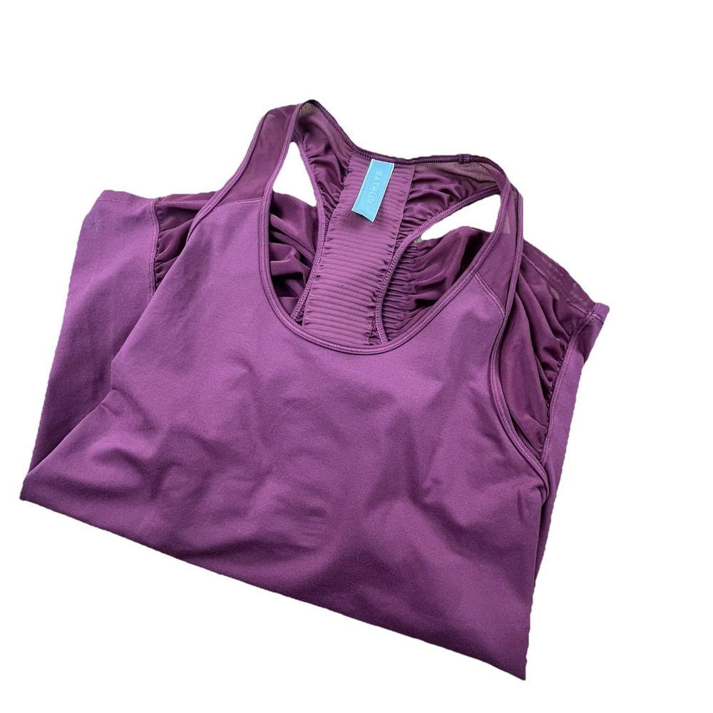 Athleta Tank Top Size Large Purple Racerback Ruched Back Athletic Fit